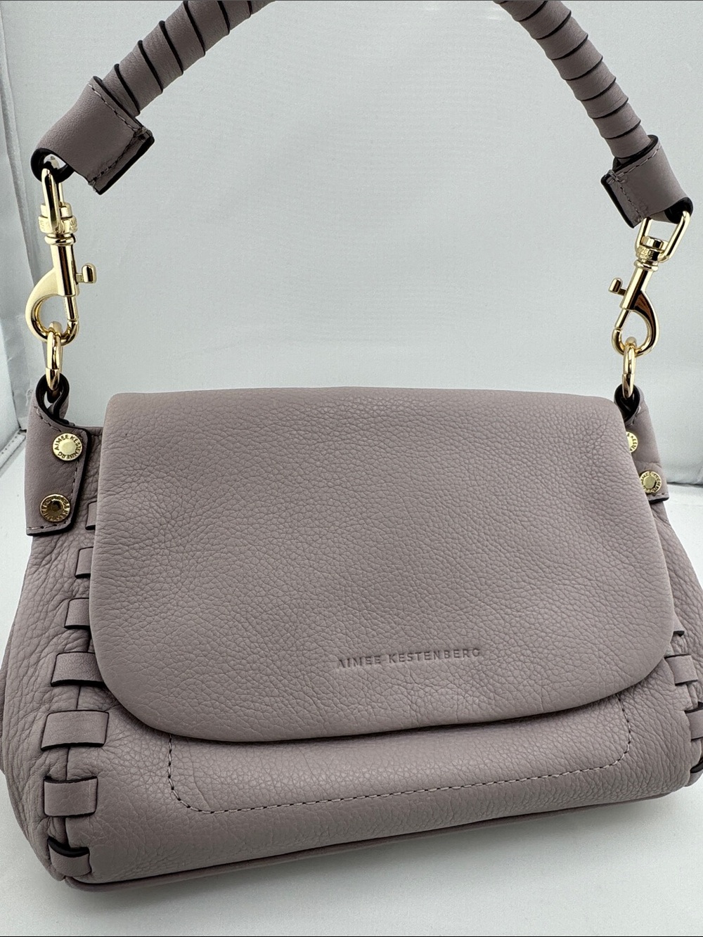 Aimee Kestenberg Mauve Taupe Leather Shoulder Bag with Wrapped Handle - Picture 9 of 9
